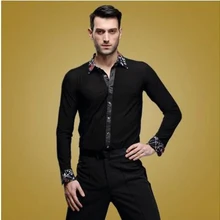 Для мужчин латины Танцевальный костюм Для Мужчин's с длинными рукавами спандекс печатных воротник юбка для латиноамериканских танцев для Для мужчин Латинской конкурс танцев рубашки для мальчиков