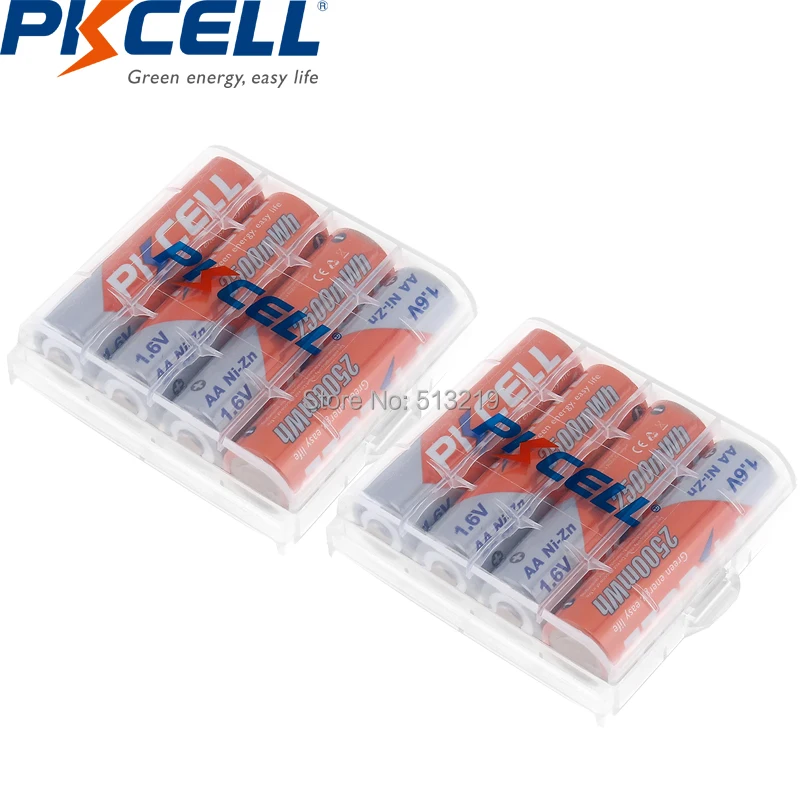 Billig 8PCS PKCELL AA 2500mWh 1,6 V Ni Zn Akku aa NIZN batterien 2A und 2PCS nizn batterie halter box fällen für kamera