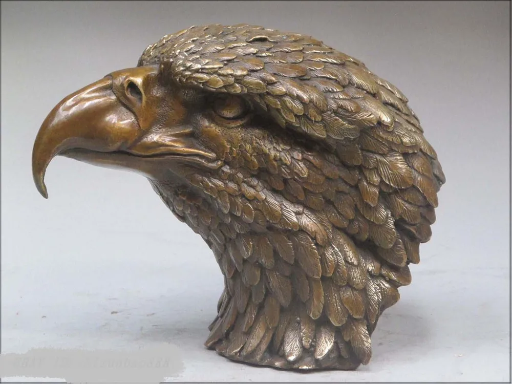 

9"Subtle Pure Bronze handwork ART sculpts Horus Eagle Face head Bust Statue