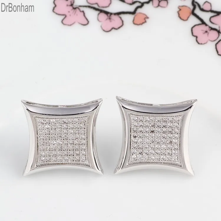 

2017 New Exquisite Man women Stud Earrings white gold filled Cubic Zircon Micro Paved square Earrings Studs