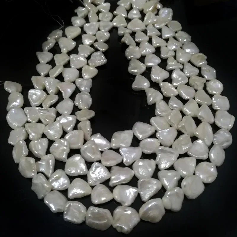 16 inches 12-15mm Natural White Irregular Flat Baroque Keshi Pearl Loose Strand