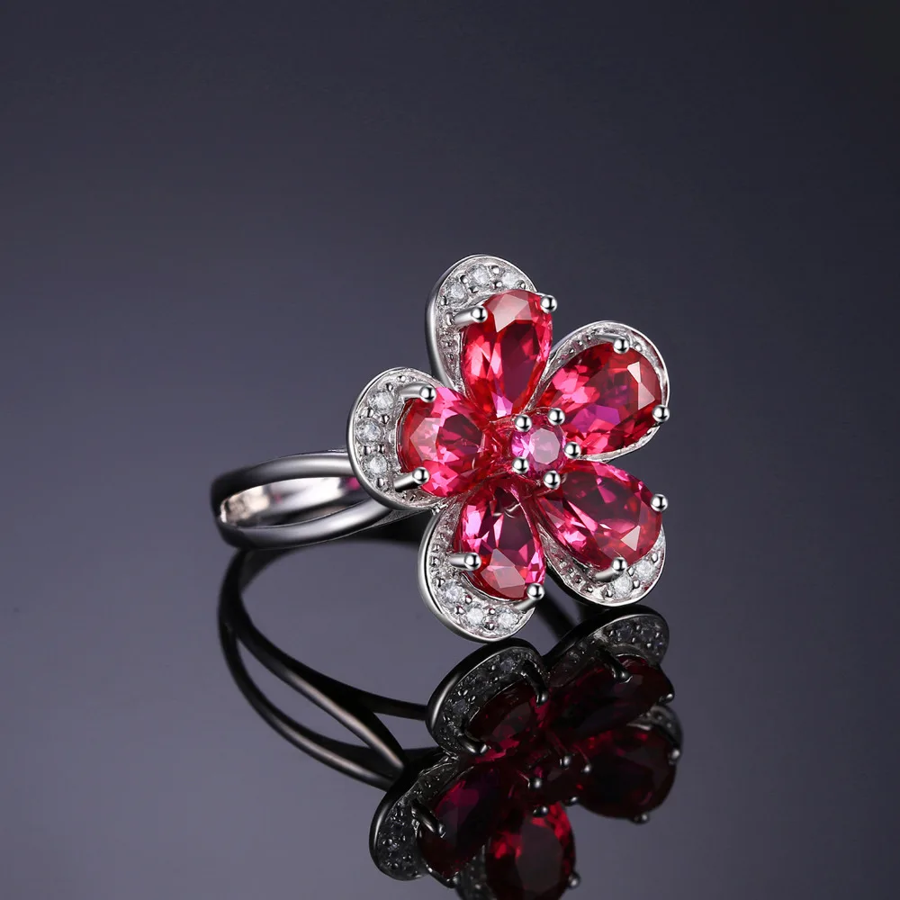 Jewelrypalace цветок 5ct создан красный рубин коктейльное кольцо стерлингового серебра