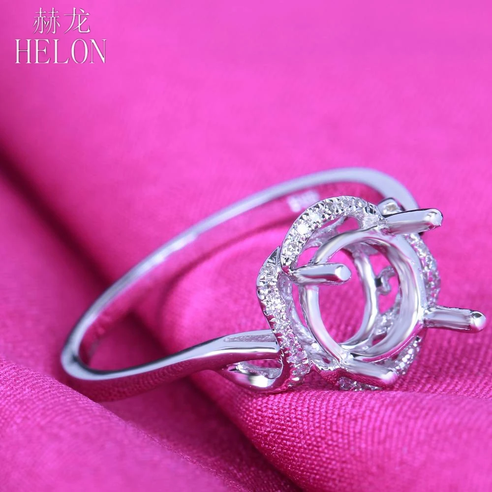 HELON Solid 14 K(585) белое золото круглая огранка 6,5 мм Semi Mount Pave 0.1ct настоящие натуральные Алмазы обручальные модные ювелирные изделия кольцо