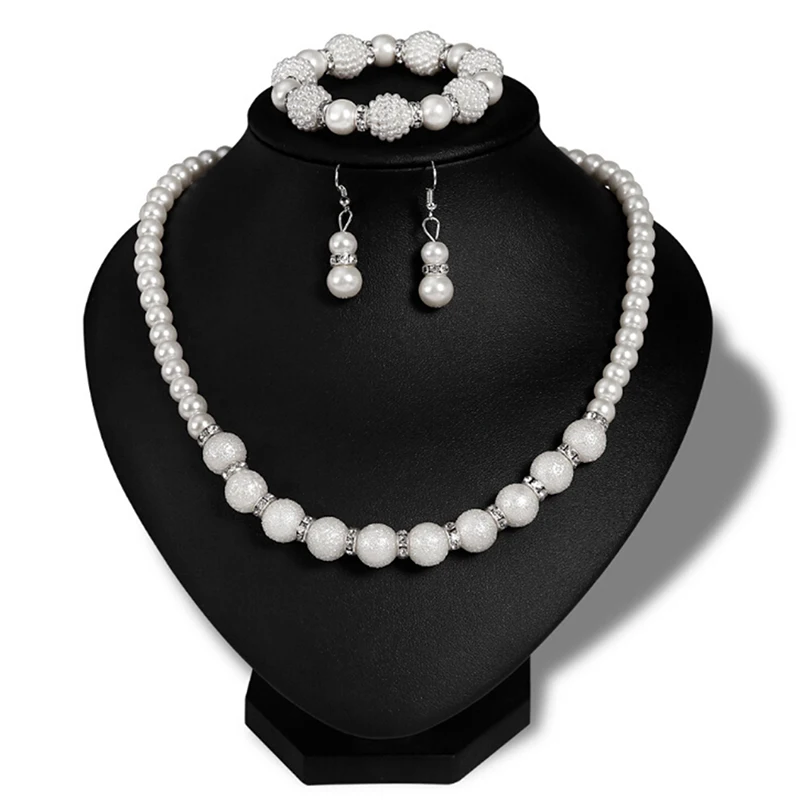 Imitation Pearl Jewelry Sets Fashion Classic Costume Crystal Pearl Silver Plated Clear Top Elegant Party Jewelry Set