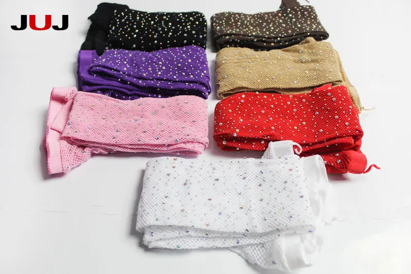 2019 Sexy Women's Glitter Fishnet Tights Open Crotch Mesh Pantyhose Shiny Rhinestone Lady Plus Size Tights Nylons Stockings