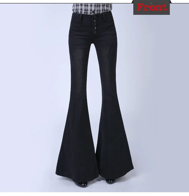 Винтажные джинсы размера плюс, черные, синие, женские длинные расклешенные джинсы, весенние осенние женские широкие брюки