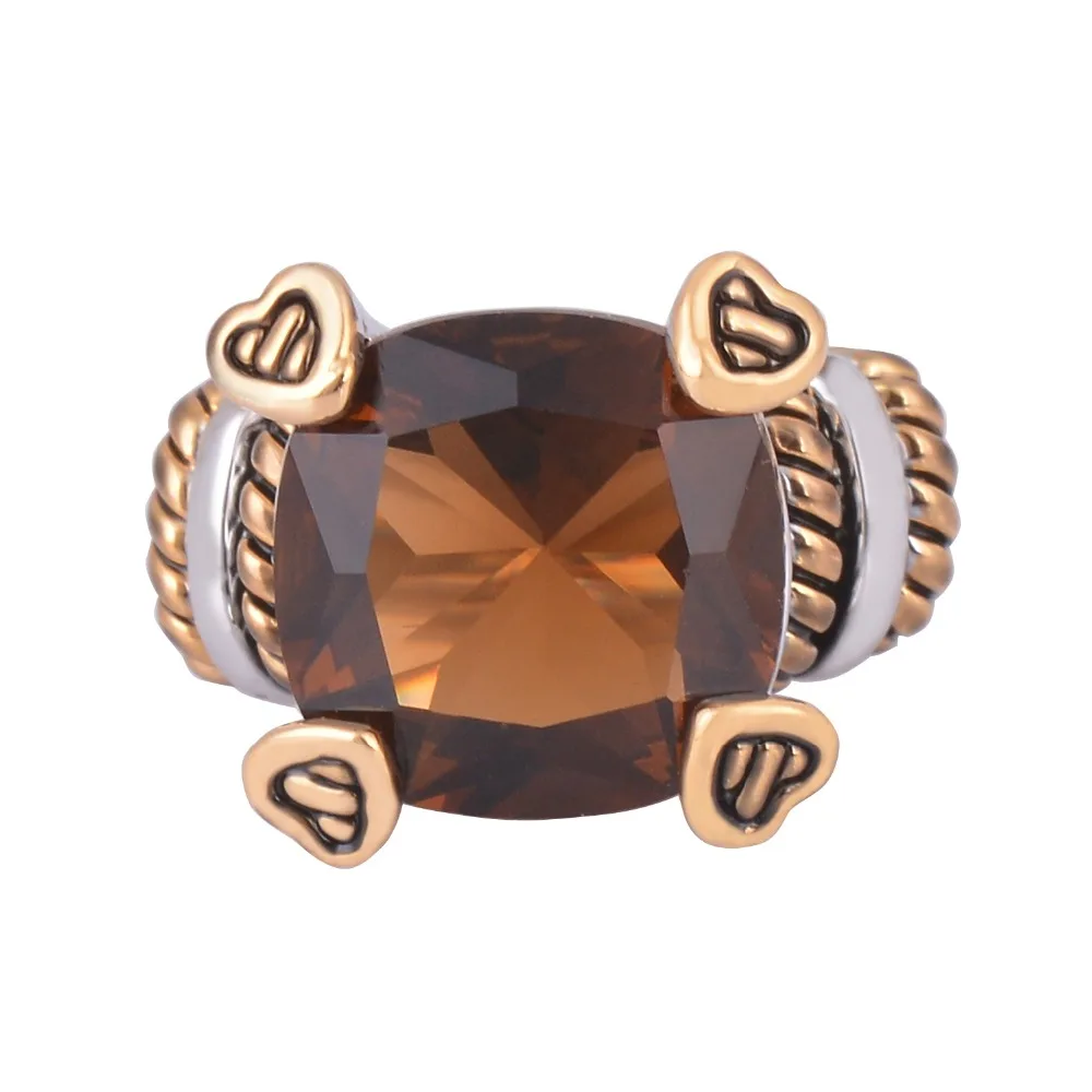 Brown Stone Ring Cocktail Jewelry Two Tone Plating Quality Vintage Ring Jewelry Nickle&Lead Free