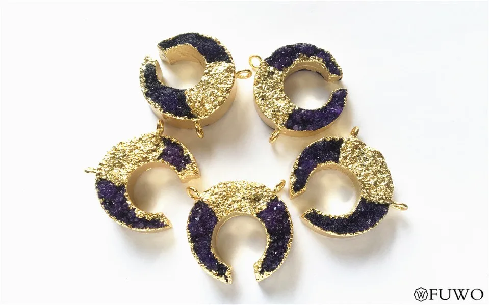 Natural Druzy Crescent Pendant 12