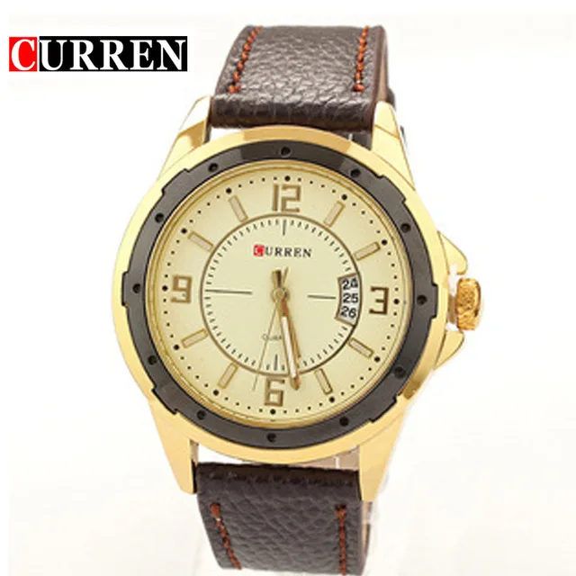 

CURREN new fashion casual quartz watch men large dial waterproof chronograph releather wrist watch relojes free shipping 8124