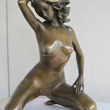 1" Западная Запад Бронзовый АРТ статуя обнаженной Красавицы белль коленях