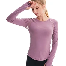 Для женщин обтягивающие с длинным рукавом сетка для волос дышащие мягкие полые Фитнес Active выгорания рубашка