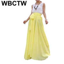 Желтый шифон длинные юбки Для женщин s плиссированные этаж Длина Для женщин юбка макси юбка длинное пляжное вечерние свободные юбки