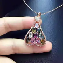 Натуральные разноцветные турмалины кулон S925 серебряная подвеска в форме натурального граната Цепочки и ожерелья модный элегантный Pipa музыка для женщин, хорошее ювелирное изделие