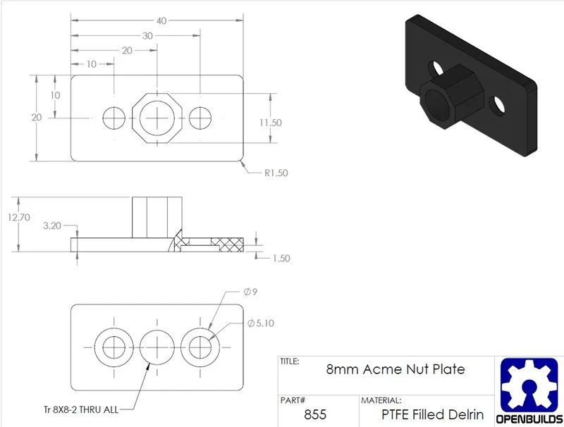 SWMAKER 2 шт. TR8x8/TR8x4/TR8x2 8 мм Acme гайка в виде пластины для 3D принтера CNC запасные части TR8