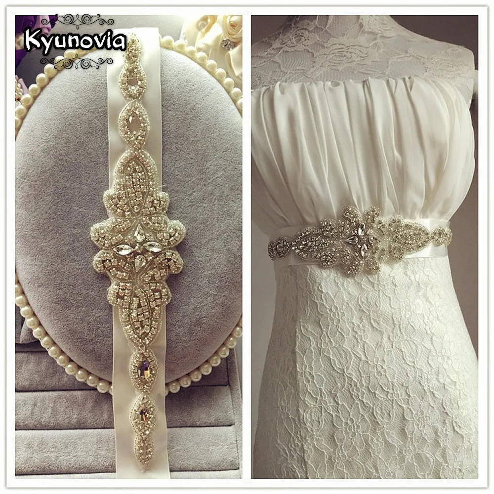 

Kyunovia Silver crystal Bridal Belt Bridal Sash Wedding Sash Rhinestone Prom Belt Bridal Sash Beaded Applique Sash D31