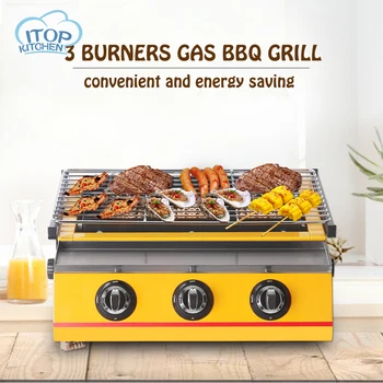 

3 burners BBQ Grill, Gas Barbecue Portable Flat Environmental for Outdoor Picnic Infrared Adjustable Height Outdoor Kitchen