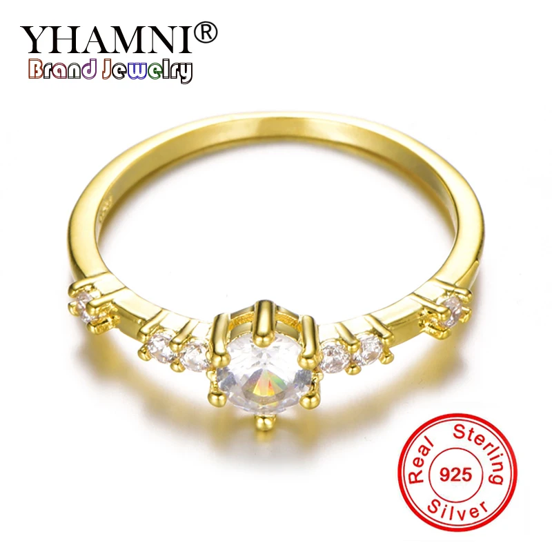 

YHAMNI Original Sona CZ Diamant Gold Color Wedding Rings Real Solid 925 Sterling Silver Rings Jewelry for Women Gift ZJR556