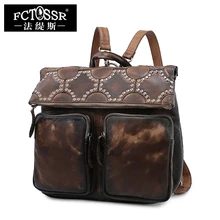 Retro Leather Rucksack Women Shoulder Bag Layer of Leather School Bag Handmade Genuine Leather Traveling Women