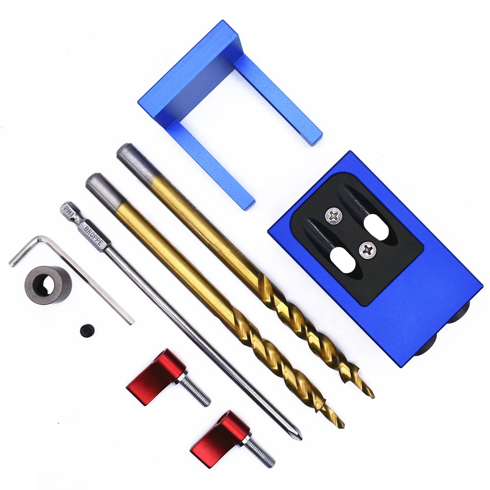 

Mini Pocket Hole Jig System Kit Kreg Style Step Drill Bit with Box for Wood Working & Joinery Hand Power Tools Accessories