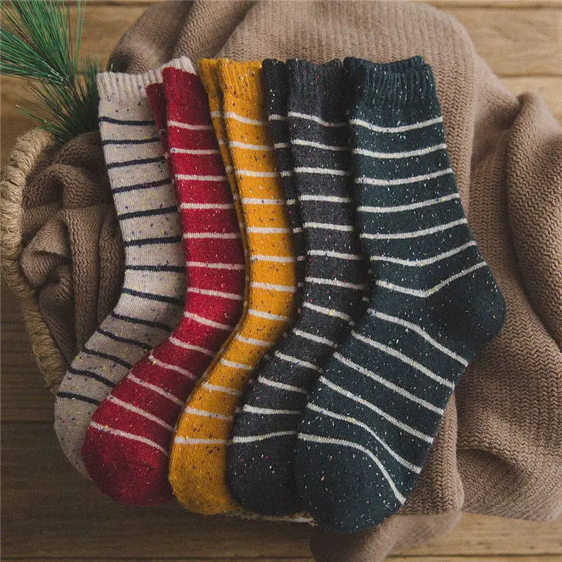 Wool Socks Women Striped Print Point Yarn Keep Warm Mid Socks Soft And Comfortable Thick Casual Lady's Socks Winter