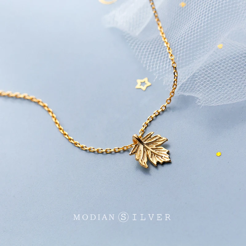 Modian серебро и золото цвет простой крошечный кленовый лист ожерелья кулон роскошный матч стерлингового серебра 925 модные ювелирные изделия для женщин