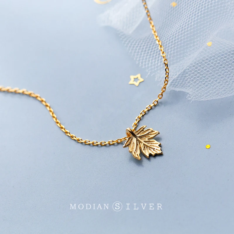 

Modian Silver & Gold Color Simple Tiny Maple Leaf Necklaces Pendant Luxury Match 925 Sterling Silver Fashion Jewelry For Women