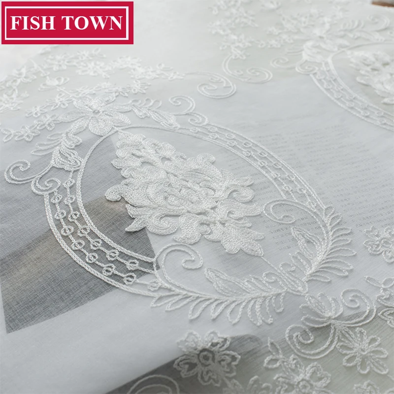 

FISH TOWN Embroidered White Tulle Curtains For Living Room European Luxurious Voile Sheer Curtain For Window Bedroom Drapes