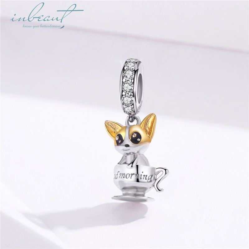 

inbeaut Hot Sale 100% 925 Sterling Silver Yellow Enamel CZ fit Pandora Bracelet Dog Charms Little Puppy Beads Bangle DIY Jewelry