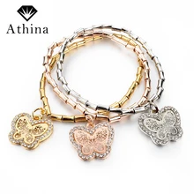 Athina браслеты для женщин браслеты с бабочками эластичный браслет с шармами Винтаж Кристалл Бабочка SBR140601