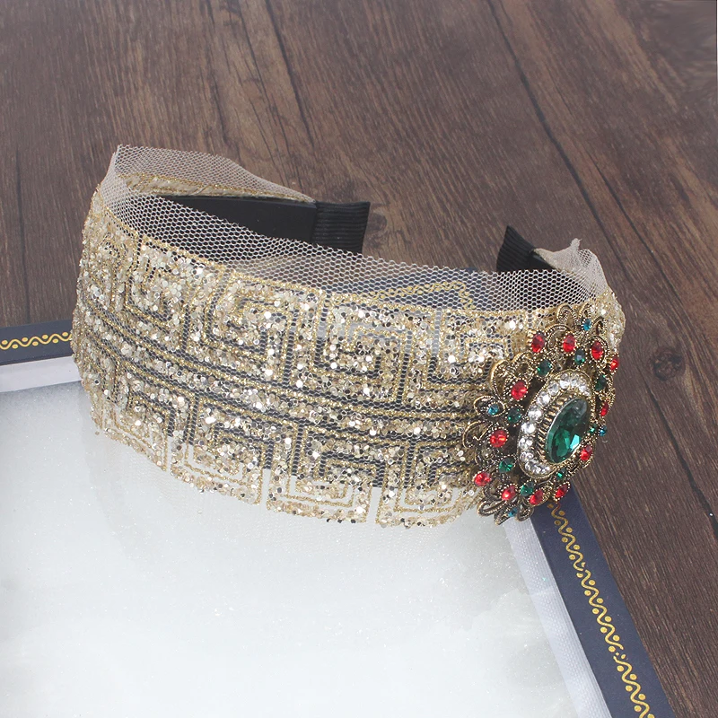 

Baroque Fishion Travel Headband Full Crystal Flower Champagne Black Geometry With Luxury Dance Party Catwalk Headband For Woman