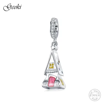 

Geoki 925 Sterling Silver Two Floors Triangle House Charms fit Original Pandora Bracelet Villa Cottage Pendant Necklace Beads
