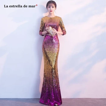 

Vestido madrinha2019 new gradient sequined half sleeve sexy mermaid royal blue gold purple navy blue wedding guest dress plus