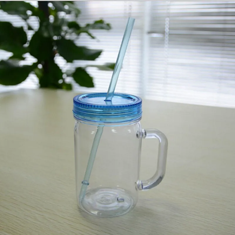 20 oz acrylic plastic mason jars with straw and lid,transparent mason