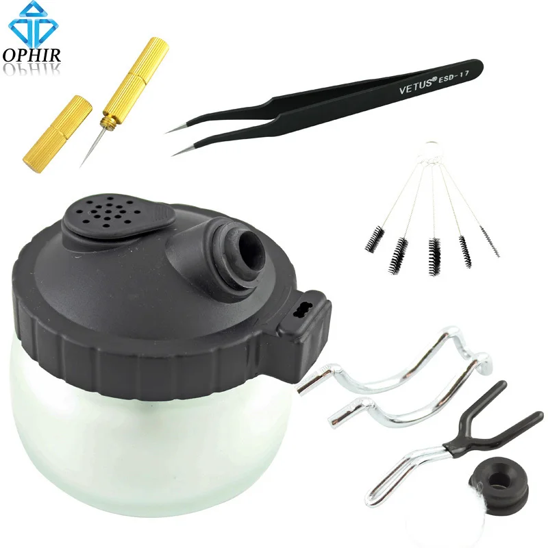 

OPHIR Airbrush Clean Set Cleaning Pot Brush Nozzle Needle Tweezers Kit for Airbrushing Air Compressor _OP-QJ001