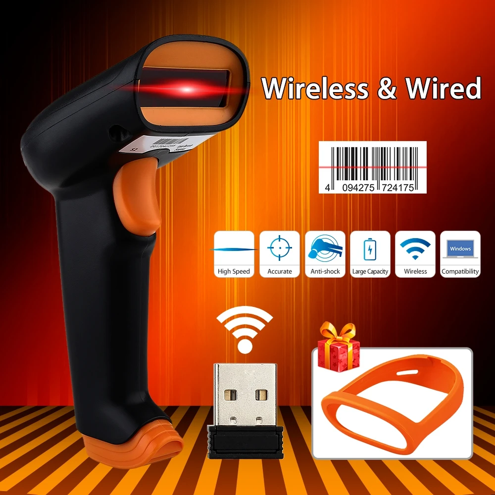 UEEVII S2 2.4G يصل إلى 50 m اللاسلكية الباركود ماسحة 2000 mAh الباركود قارئ الباركود ماسحة ليزر لاسلكية السلكية للكمبيوتر ويندوز