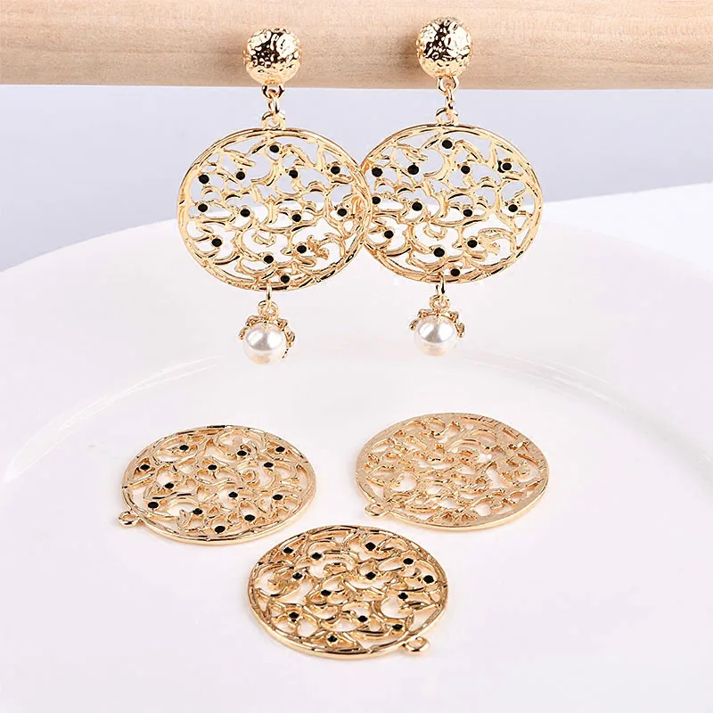 Korean style accessories alloy hollowed out round flower disc hanging