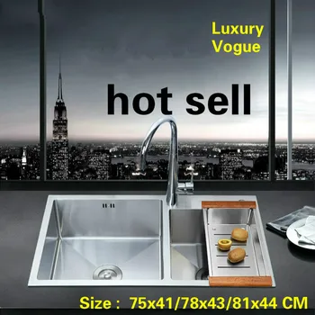 Price Free Shipping Standard Kitchen Manual Sink Double Groove Food Grade Stainless Steel Durable Hot Selling 75x41/78x43/81x44 CM