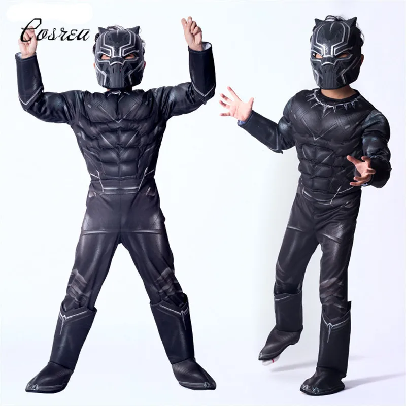 

Movie Black Panther Helmet Cosplay Kids Black Panther Costume Masks Children Black Jumpsuit Bodysuit One-piece Zentai