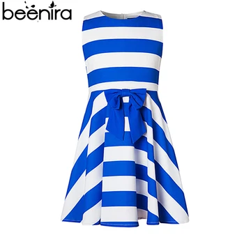

BEENIRA New Summer Girls Dresses Children Princess Naval Style Blue and White Striped Sleeveless Ball Gown Clothing High Quality