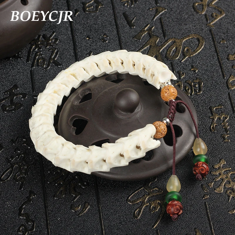 

BOEYCJR 100% Thailand Natural Snake Bone Horn Beads Charm Bangles & Bracelets Ethnic Jewelry Bracelet For Women or Men 2018
