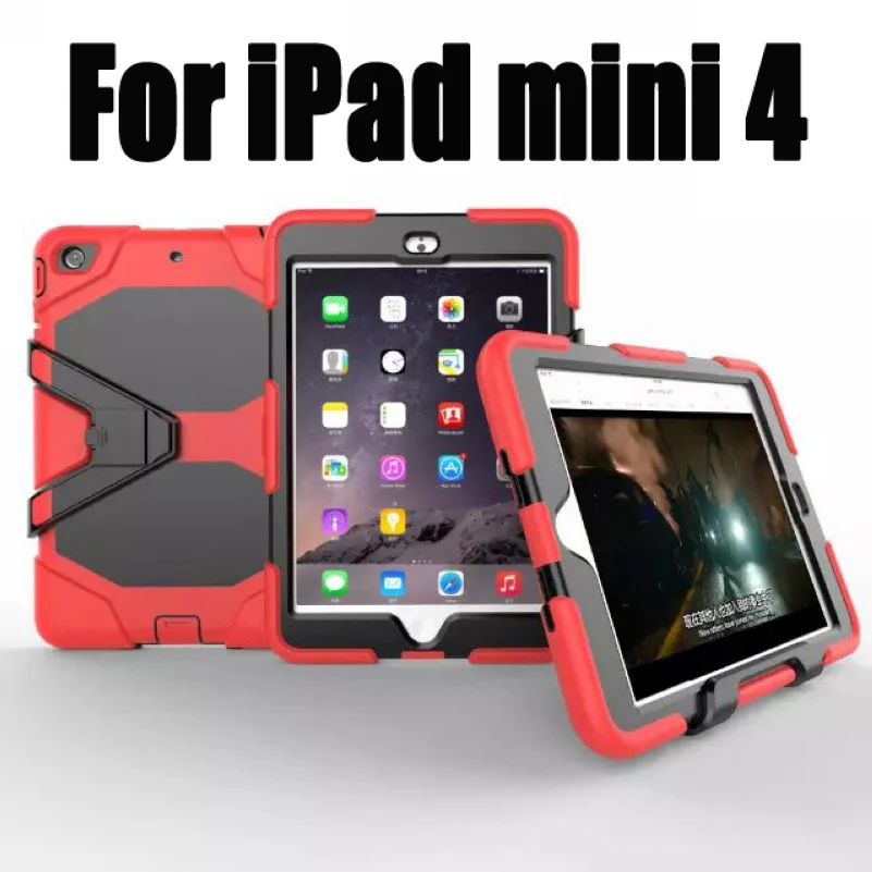 Для Apple Ipad Mini 4 ударопрочный гибридный защитный чехол с откидной подставкой для всего тела с защитной пленкой для передней панели