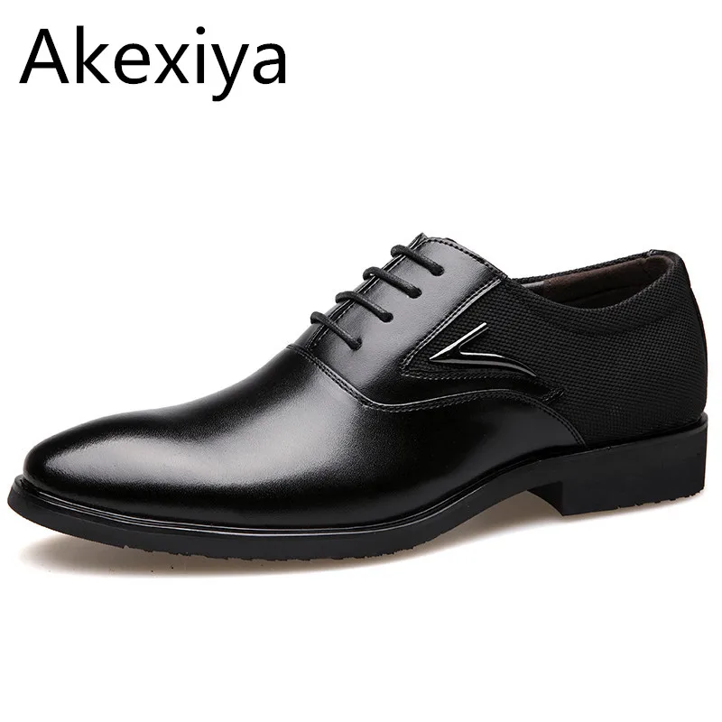 Akexiya Business Men's Flat Shoes Genuine Leather Gentle Wedding Dress