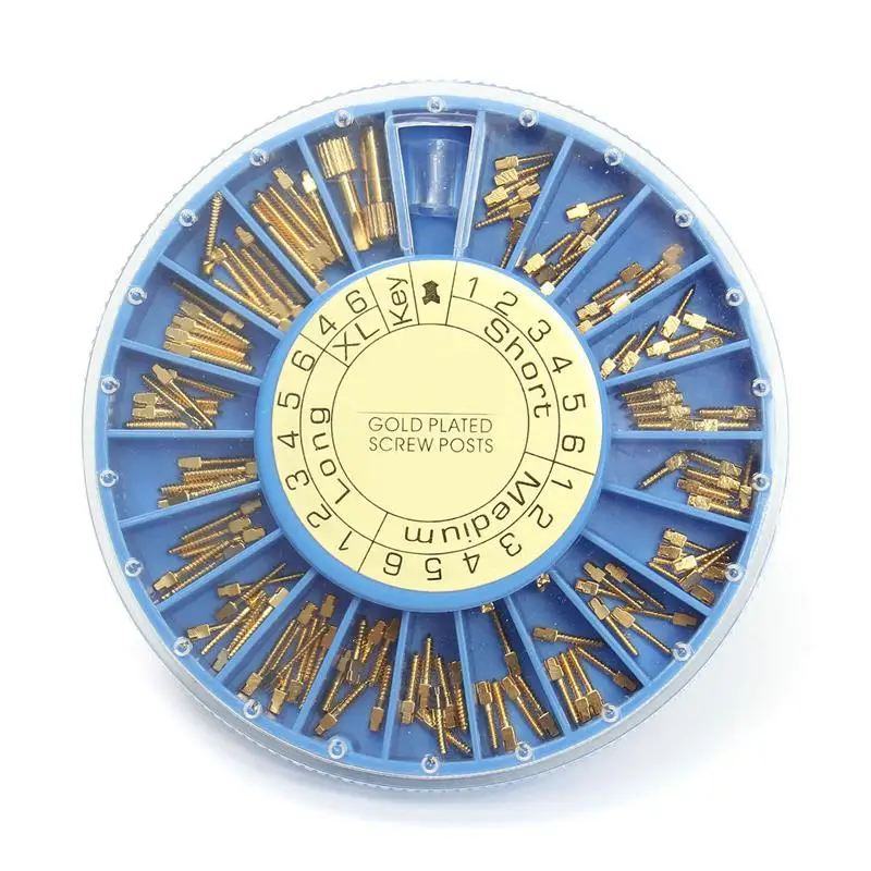 

120pcs/box Dentist Conical Screw Posts Kits Conical Nordin Dental Material Gold Plated Tapered Refills Files With 2 Key