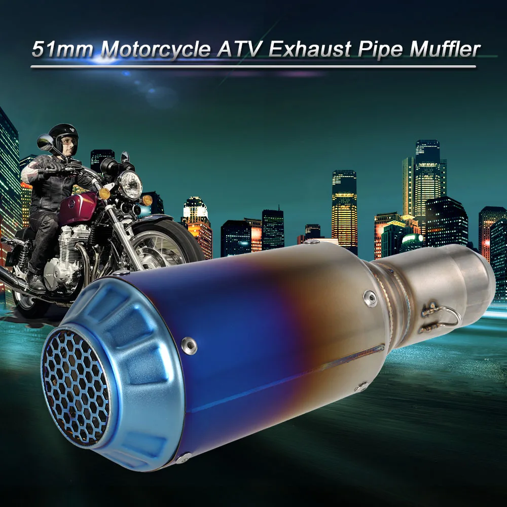 Buy Car styling Motorcycle exhaust 51mm Refit Muffler Pipe Blueing Stainless