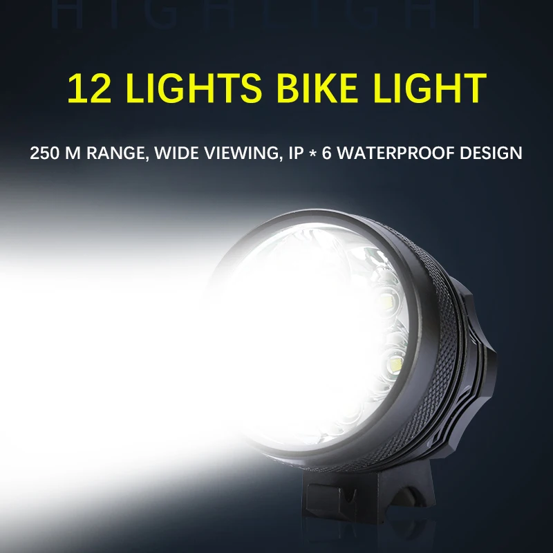 

12 LED Bike light waterproof Headlight 9400Lumens 12*T6 LED Bicycle Light Cycling Head Lamp+7800mAh 18650 Battery Pack + Charger