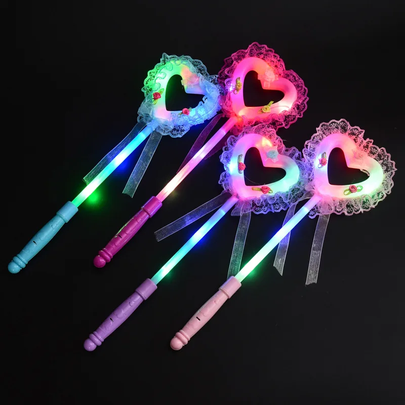 Children Girls Princess LED Flashing Heart Fairy Magic Wand Sticks