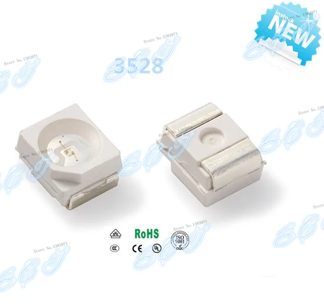 100 шт. SMD светодиодный 3528 красный синий желтый зеленый 1210 3-4 лм SMT