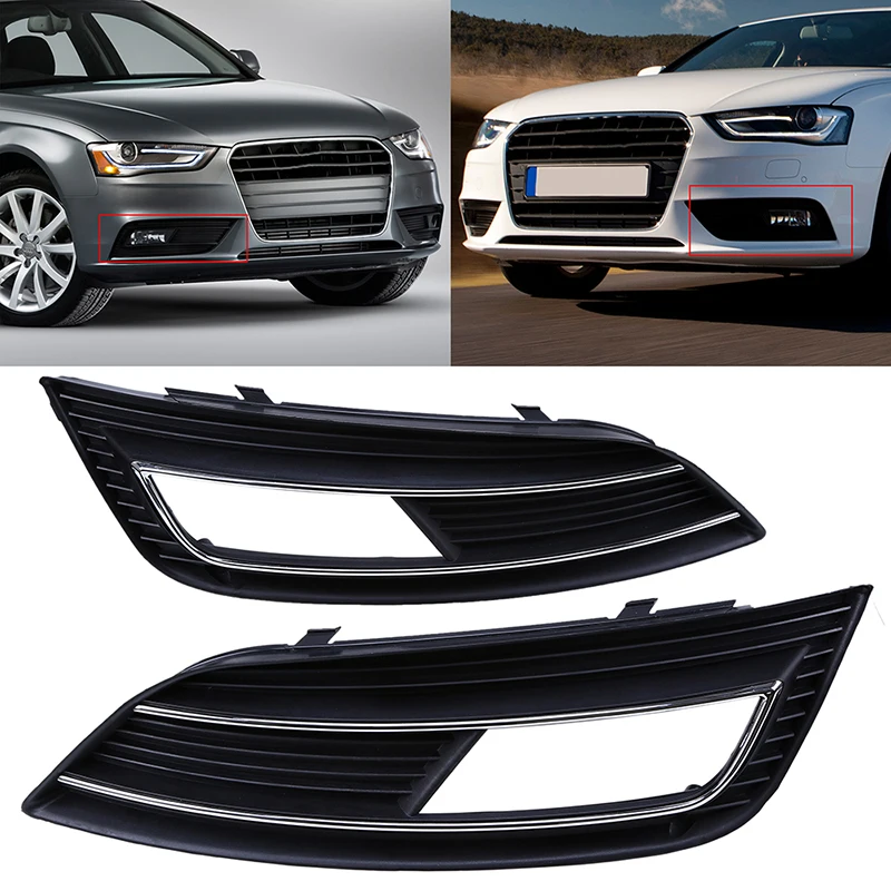 

POSSBAY 1 Pair Car Front Bumper Fog Lights Hood Lower Grill Grille Cover Fit for Audi A4 B8 2012-2015 Right Left Side Grilles