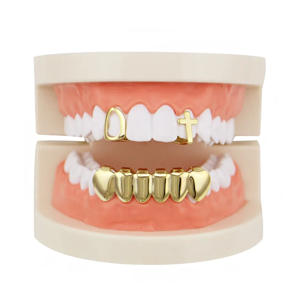 Factory Bottom Price Gold Color Teeth Grillz Set Mixed Design Fake