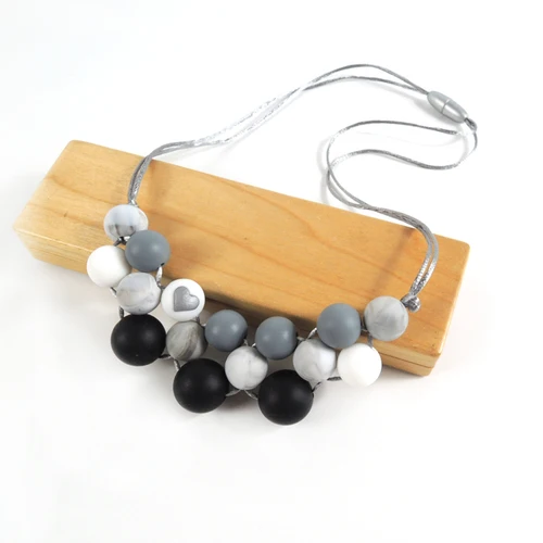 teething necklace Moonpie Новое поступление черная серая белая силиконовая круглая бусины, прорезыватель ожерелье-прорезыватель EN290 - Цвет: teething necklace